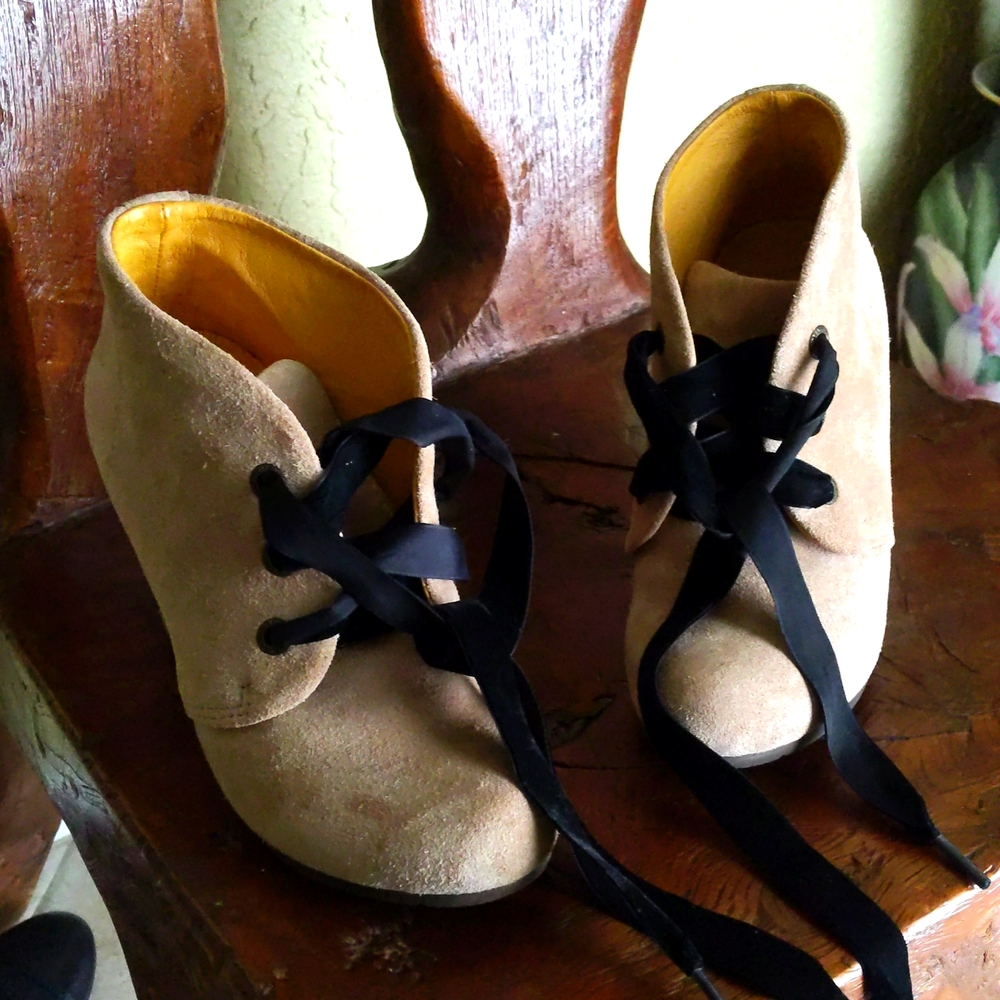 Beige Booties sz 36 3'.5" platform heels